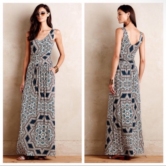 Anthropologie Maeve Jantina Geometric Maxi Dress Boho Chic Sz Large - Picture 1 of 9